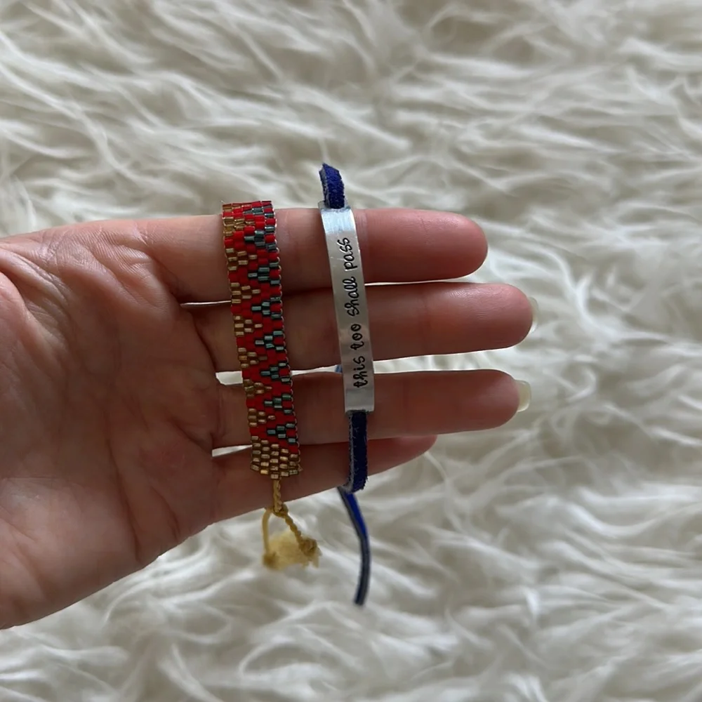 Lot of 11 Handmade Bracelets - Blue Leather Wrap Hand Stamped & Beaded - Picture 7 of 16